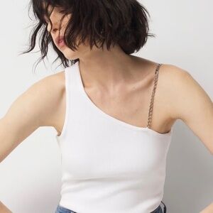 NWT White House Black Market One Shoulder Chain Strap Tank Top White Size M